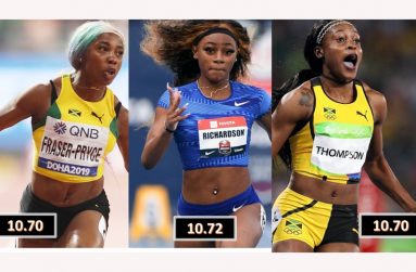From left: Shelly-Ann Fraser-Pryce, Sha’Carri Richardson and Elaine Thompson–Herah