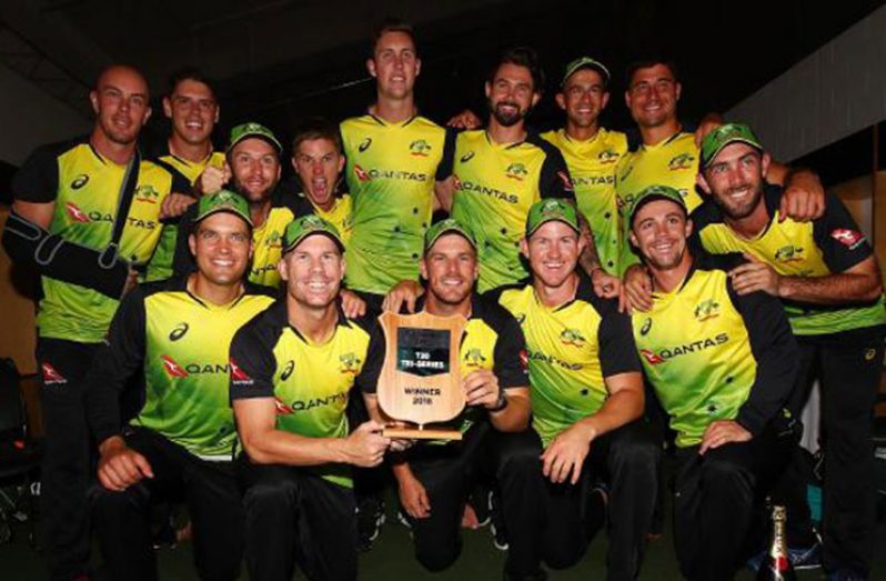 Australia celebrate after winning the International Twenty20 Tri Series final. (Fox Sports photo)