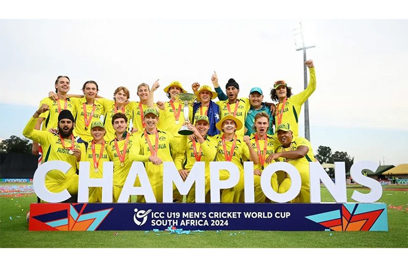 On top of the world: Australia are 2024 Under-19 World Cup champions  •  (ICC/Getty Images)