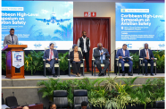 From left to right: ICAO Regional Director, South America and Regional Office, Luis Fernando Fiallos; Secretary General of the Caribbean Community, Dr Carla Barnett; Guyana’s Prime Minister, Brigadier (Ret’d) Mark Phillips; Minister of Public Utilities and Aviation, Deodat Indar and William Ashby, Division Chief, Economic Infrastructure Division at the Caribbean Development Bank