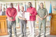 President, Dr. Irfaan Ali with Chief of Defence Staff, Brigadier Omar Khan; Prime Minister, Brigadier (Ret’d) Mark Phillips; and Lieutenant Colonel (Ret’d), Mohamad Aziz Nezamudeen