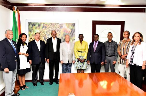 President David Granger and Minister within the Ministry of Education, Nicolette Henry with officials of the Anthony N. Sabga Caribbean Awards for Excellence (ANSCAFE) and the 2017 laureates