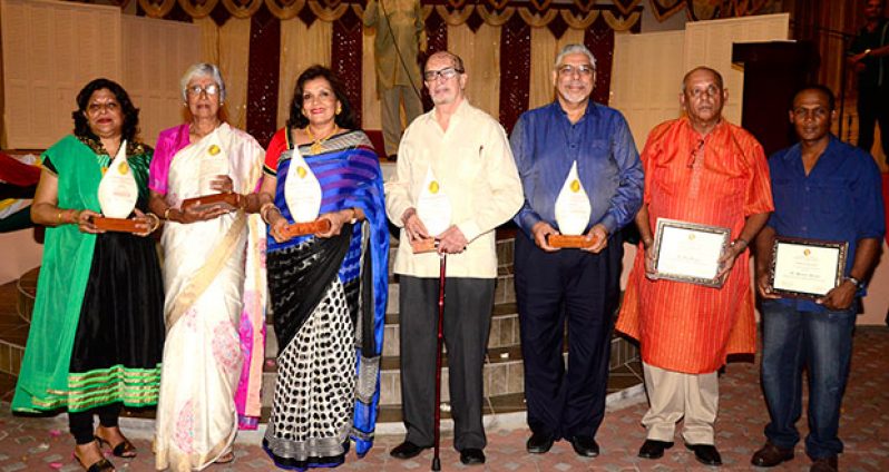 The persons honoured for their outstanding contributions to the Indian Commemoration Trust and Guyana