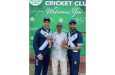 Players of the match, Kyele Koetzer and Azeem Akbar pose with sponsor Ramesh Sunich