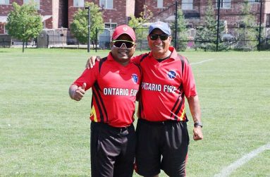 Coach Azib Ali Hanif (left) with manager Farouk Karmani, a former Canadian national captain