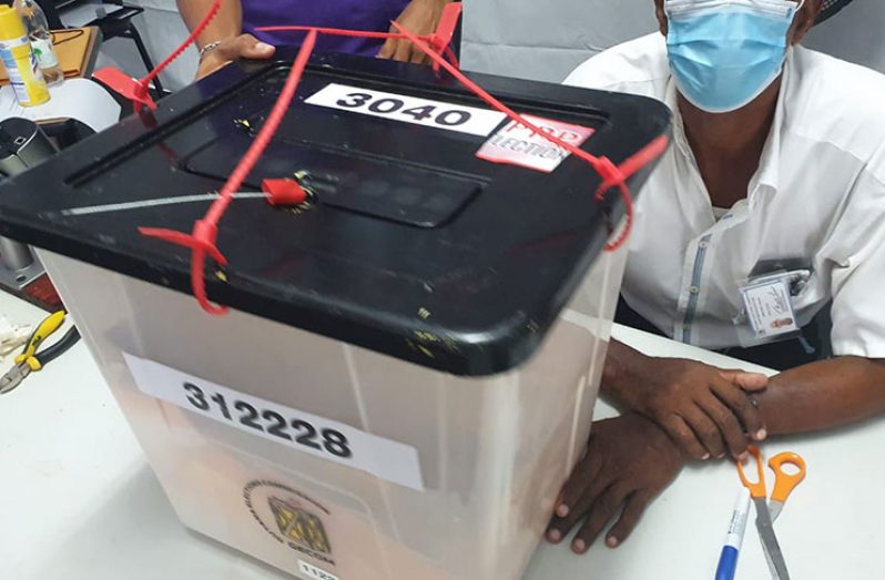A sealed ballot box during the recount process