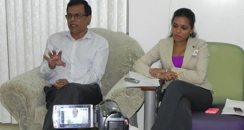 BRHA CEO Dr Vishwa Mahadeo along with Special Project Coordinator Ms. Melissa Ramdeen briefing the media about the Health Fair