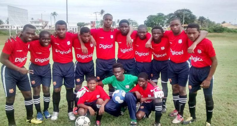 The victorious Berbice High School following their 11-0 drubbing of Canje Secondary at Burnham Park.