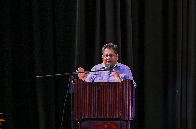 Senior Minister within the Office of the President with Responsibility for Finance, Dr Ashni Singh speaking at Tuesday’s graduation (Elton John photos)