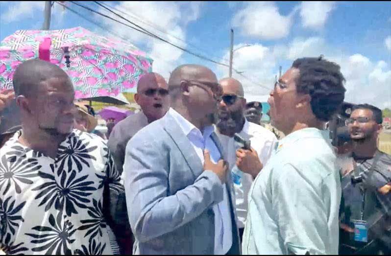 The confrontation unfolded on the sidelines of President Dr. Irfaan Ali's public consultation on his Model Village Initiative at the Melanie Damishana Nursery School, East Coast Demerara