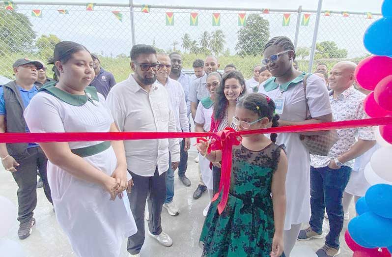 President Dr Irfaan Ali oversees the ribbon cutting to commission the new $230 million Regional Medical Distribution Centre at Onderneeming, Region Two, on Saturday