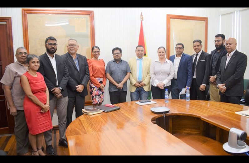 Senior Finance Minister Dr. Ashni Singh (centre) with members of the private sector following Wednesday’s consultation session (Ministry of Finance photo)