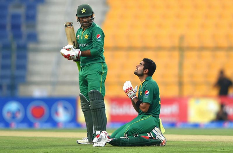 Babar Azam performs the sajdah(prostration)after scoring his third successive ton, Pakistan v West Indies, 3rd ODI, Abu Dhabi