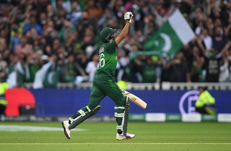Babar Azam celebrates his 10th ODI century at Edgbaston. (Getty Images)