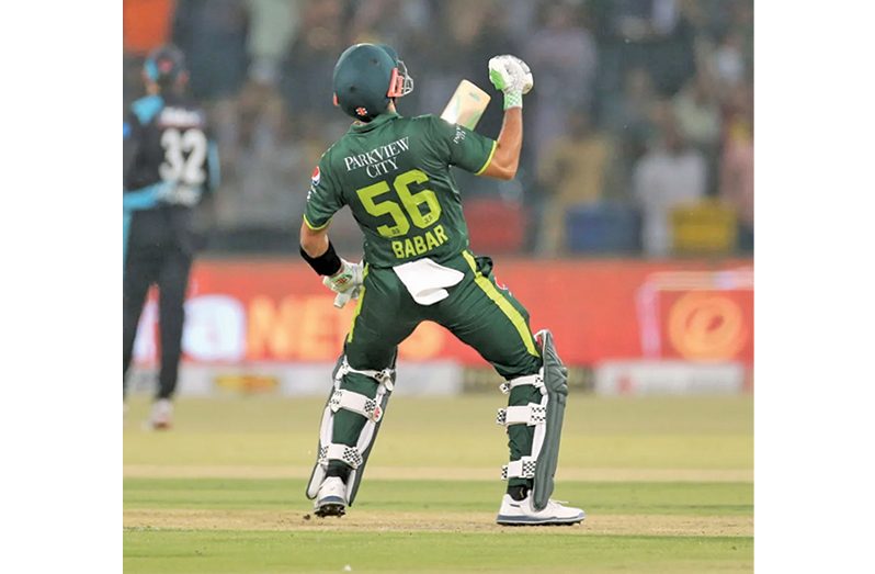 Babar Azam roars after getting to his ton(•PCB)