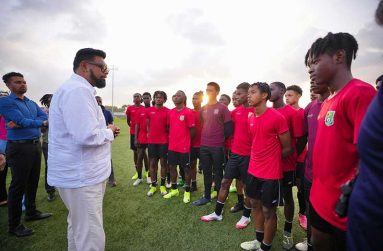 President Dr. Irfaan Ali lauded the Junior Jaguars, Guyana’s Under-17 football team, for their drive, and expressed confidence in their future undertakings, during an engagement with the team on Thursday (Office of the President)