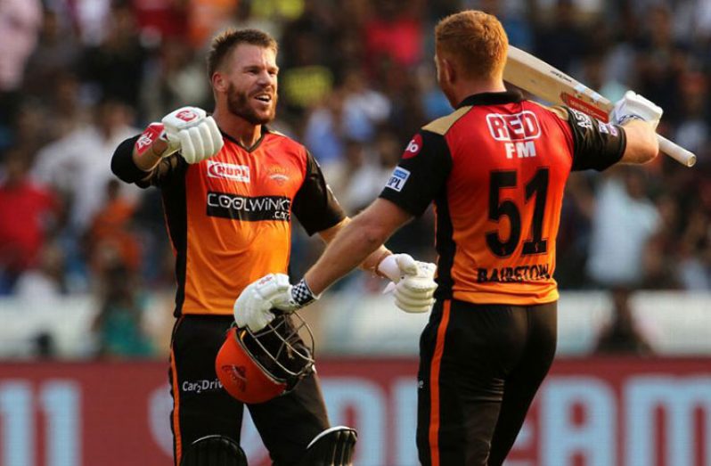 Jonny Bairstow and David Warner celebrate after Bairstow's hundred BCCI