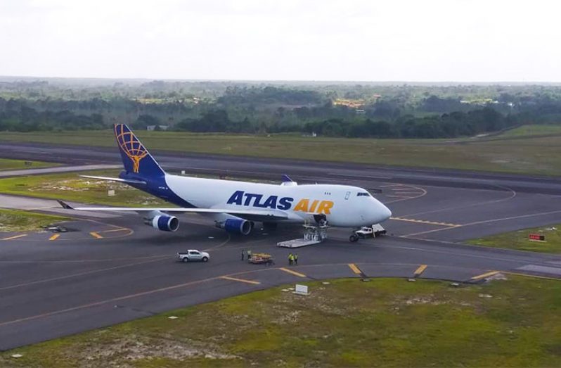 An Atlas Air B747 aircraft which brought the ballot papers from Canada earlier on Friday.