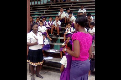 Some Bamia Primary School pupils paying rapt attention to a demonstration on eye care early last month