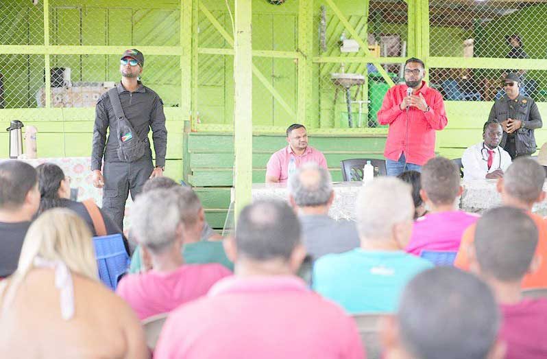 FLASHBACK: President Dr Irfaan Ali addressing scores of miners and stakeholders in the Puruni Landing, Region Seven community earlier this year during an outreach