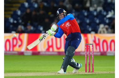 Tom Banton launches one during his half-century  •  David Davies/PA Images via Getty Images