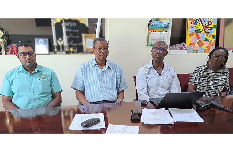 (L-R): Imran Ali, Roger Harper, Neil Barry and Deborah Mc Nichol at yesteray’s press conference held at 
 the Muslim  Youth Organisation(MYO) yesterday.