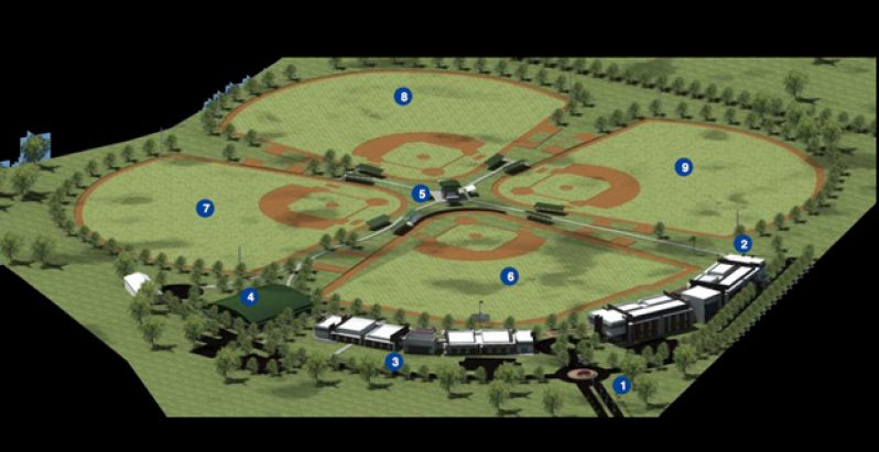 This is one of the more modern designs for a baseball academy; most recently used by the Chicago Cubs for their Dominican academy. It features the same 4-field layout that is being discussed by the GBL and the Baltimore Orioles and could possibly be the layout used here