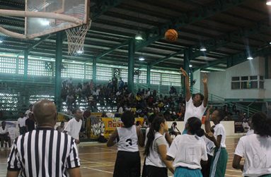 Part of the action in one of the matches on Sunday, at the Cliff Anderson Sports Hall