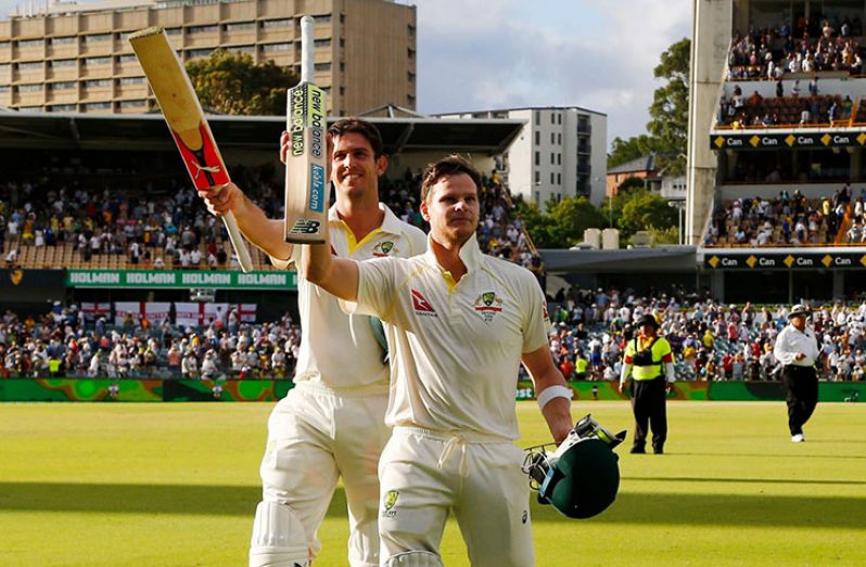 An unbeaten second Ashes double hundred for Smith, and 181 not out for Marsh, have left England staring at Test and series defeat Credit:  PA