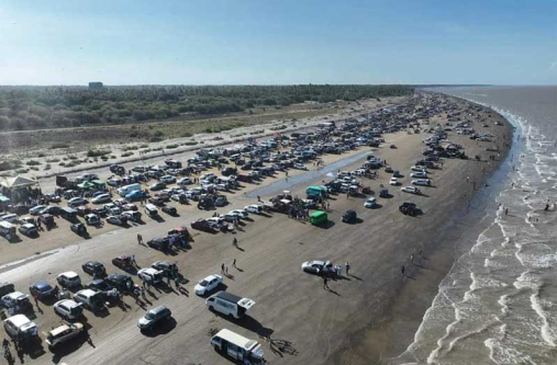 Aerial view of the No 63 Beach on Easter Monday, 2024 (Zamal Hussain photo)