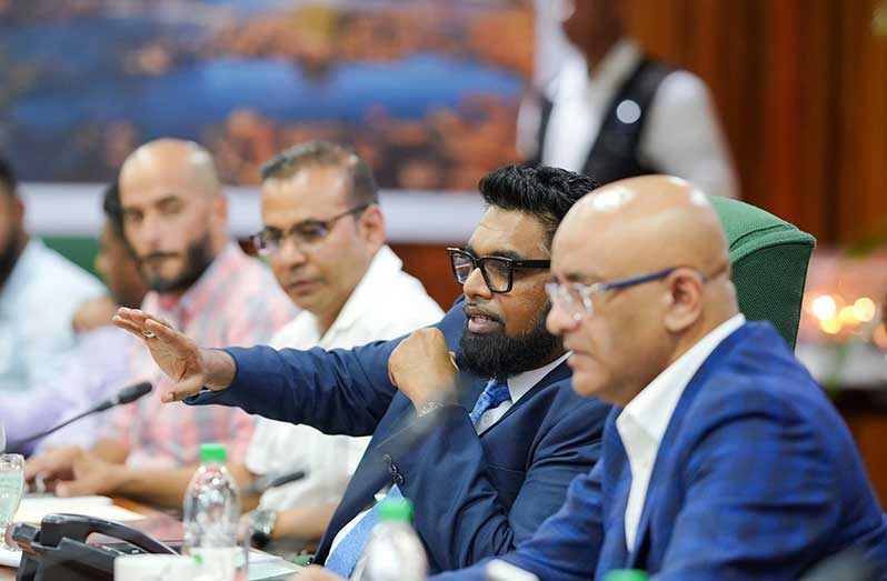 President Dr. Irfaan Ali, and Vice-President Dr. Bharrat Jagdeo on Tuesday engaged in discussions with landscapers in preparation for the advancement of the government’s beautification initiative (Office of the President)