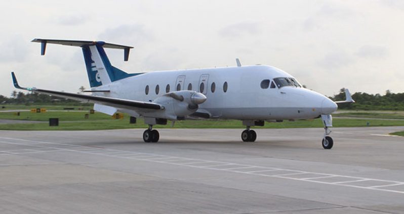 The newly acquired aircraft on the ramp of Trans Guyana’s operations at the Eugene F Correia International Airport, Ogle
