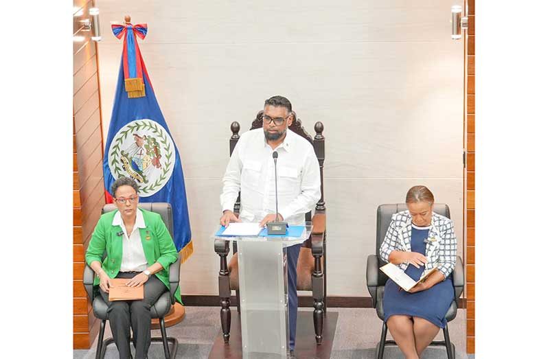 President, Dr Irfaan Ali during his address to the Belizean National Assembly, on Monday (Office of the President photos)