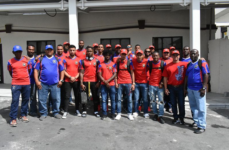 The Belizean side that arrived in Guyana for their March 23 clash with Golden Jaguars at the National Track and Field Centre, Leonora.