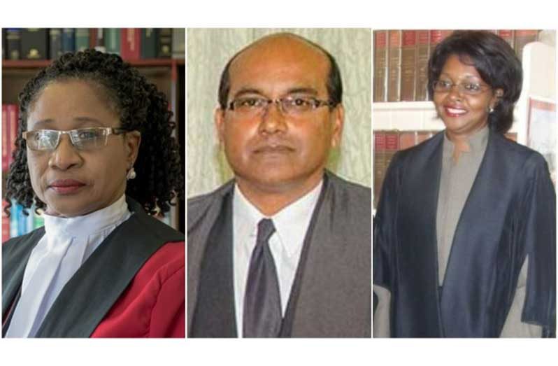 Justices Yonette Cummings-Edwards, Rishi Persaud and Dawn Gregory-Barnes