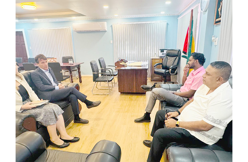EU Ambassador Luca Pierantoni meeting with Member of Parliament Zamal Hussain and Regional Chairman Junior Basant on Friday in Region Six