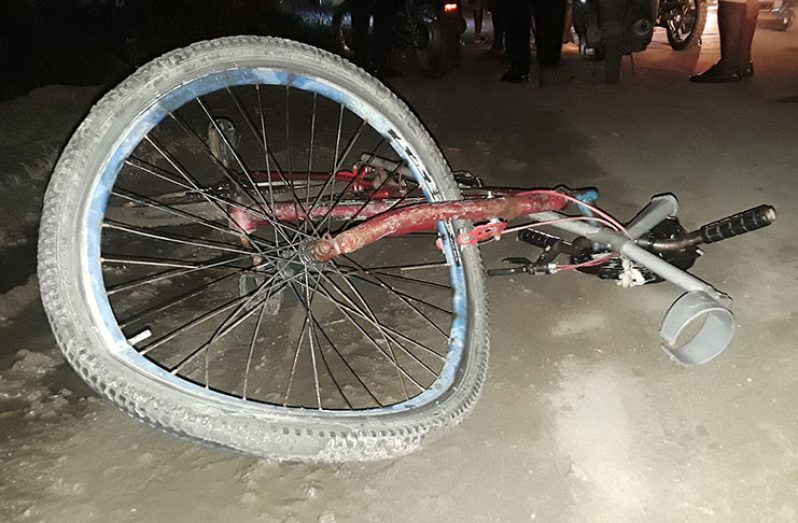 The man’s bicycle following the accident