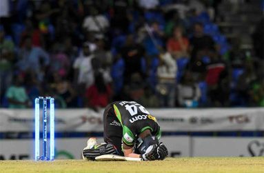 Navin Bidaisee of Saint Kitts and Nevis Patriots expresses disappointment losing the Men’s 2025 Republic Bank CPL lEAgue match 6 between Saint Kitts and Nevis Patriots and Saint Lucia Kings at Warner Park. (Photo by Randy Brooks/CPL T20 via Getty Images)