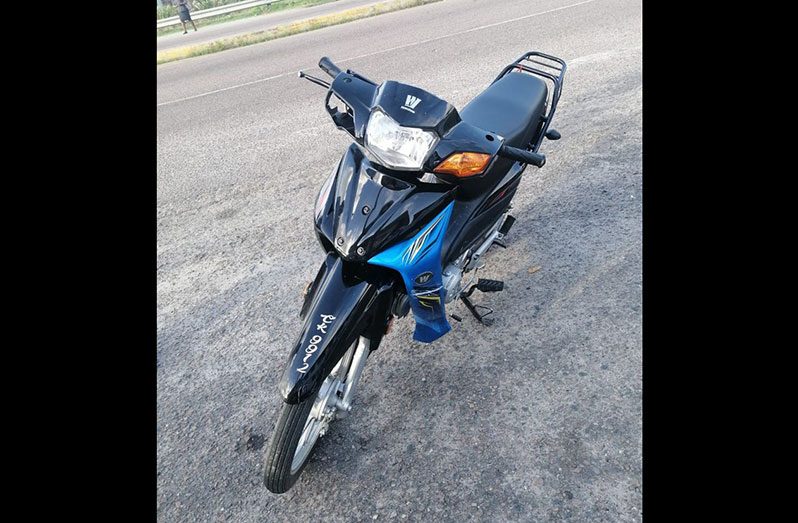 The abandoned motorcycle which was retrieved by ranks after the suspects fled the scene on foot (Guyana Police Force photo)