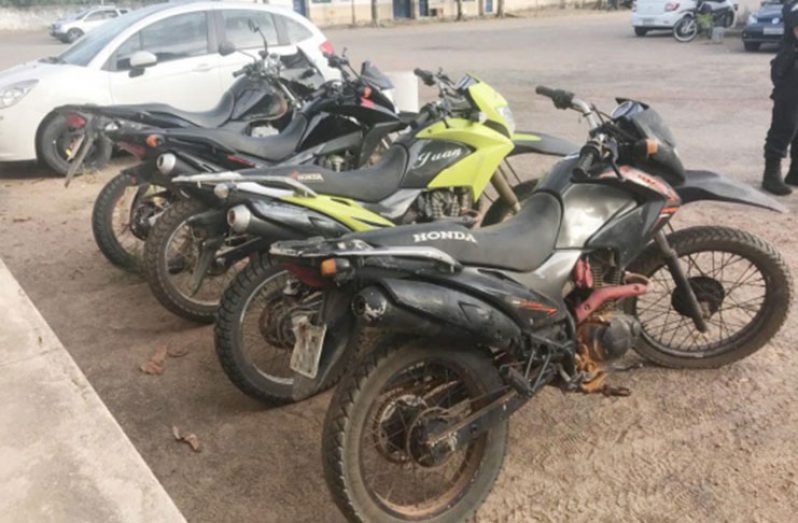 The four motorcycles which the Brazilian military police seized (Photo courtesy Folha Boa Vista)