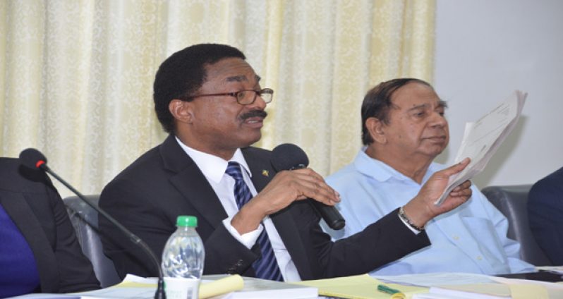 Attorney-General and Legal Affairs Minister, Basil Williams explaining sections of the Bill
