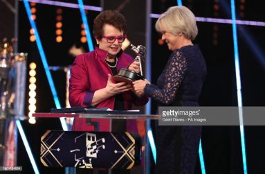 Billie Jean King receives her Life Time Achievement Award from Sue Barker during the BBC Sports Personality of the Year 2018 at Birmingham Genting Arena. (Photo by David Davies/PA Images via Getty Images)