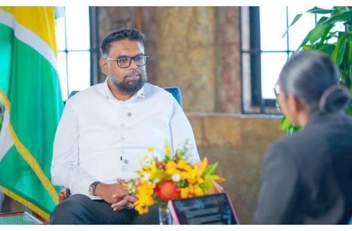 The Alliance’s creator and inaugural Chair, President Dr Mohamed Irfaan Ali speaks with local journalist, Kiana Wilburg