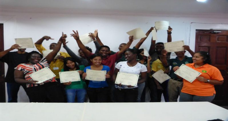 Trainees with their certificates at Wilderness Explorers office (Photo by Annette Arjoon-Martins)