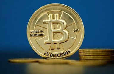 Bitcoin (virtual currency) coins are seen in an illustration picture taken at La Maison du Bitcoin in Paris, France, May 27, 2015.
