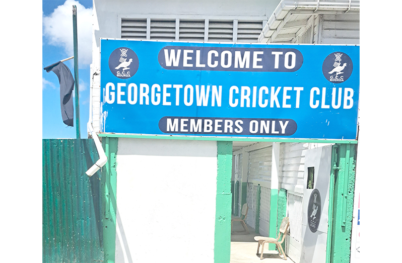 A black flag hangs at the entrance of the club as members mourn the passing of their former president .(Sean Devers photo)