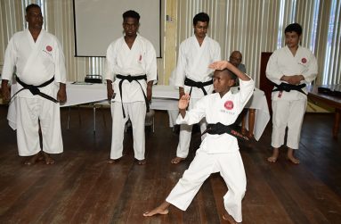 Azzari Samuels does a demonstration during the presentation ceremony (Adrian Narine photo)