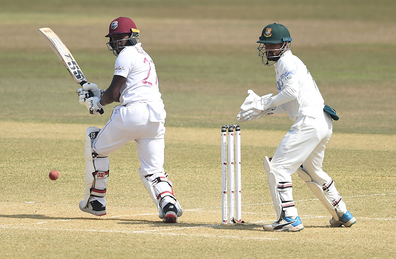 Jermaine Blackwood works one off his pads, Bangladesh vs West Indies, 1st Test, Chattogram, Day 3, February 5, 2021