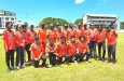 The Guyana Blind Cricket team with their ‘Warriors’ uniforms
yesterday at Bourda.