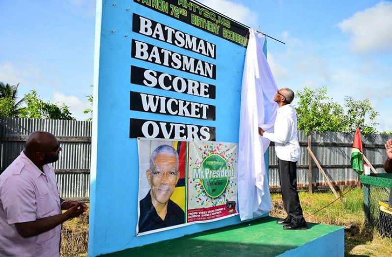 RHTYSC Patron, His Excellency President David Granger, unveils the Patron’s Scoreboard.